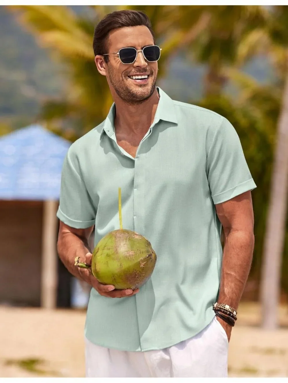 Men's seaf Classic Beach Linen Short Sleeve Casual Imported Shirt